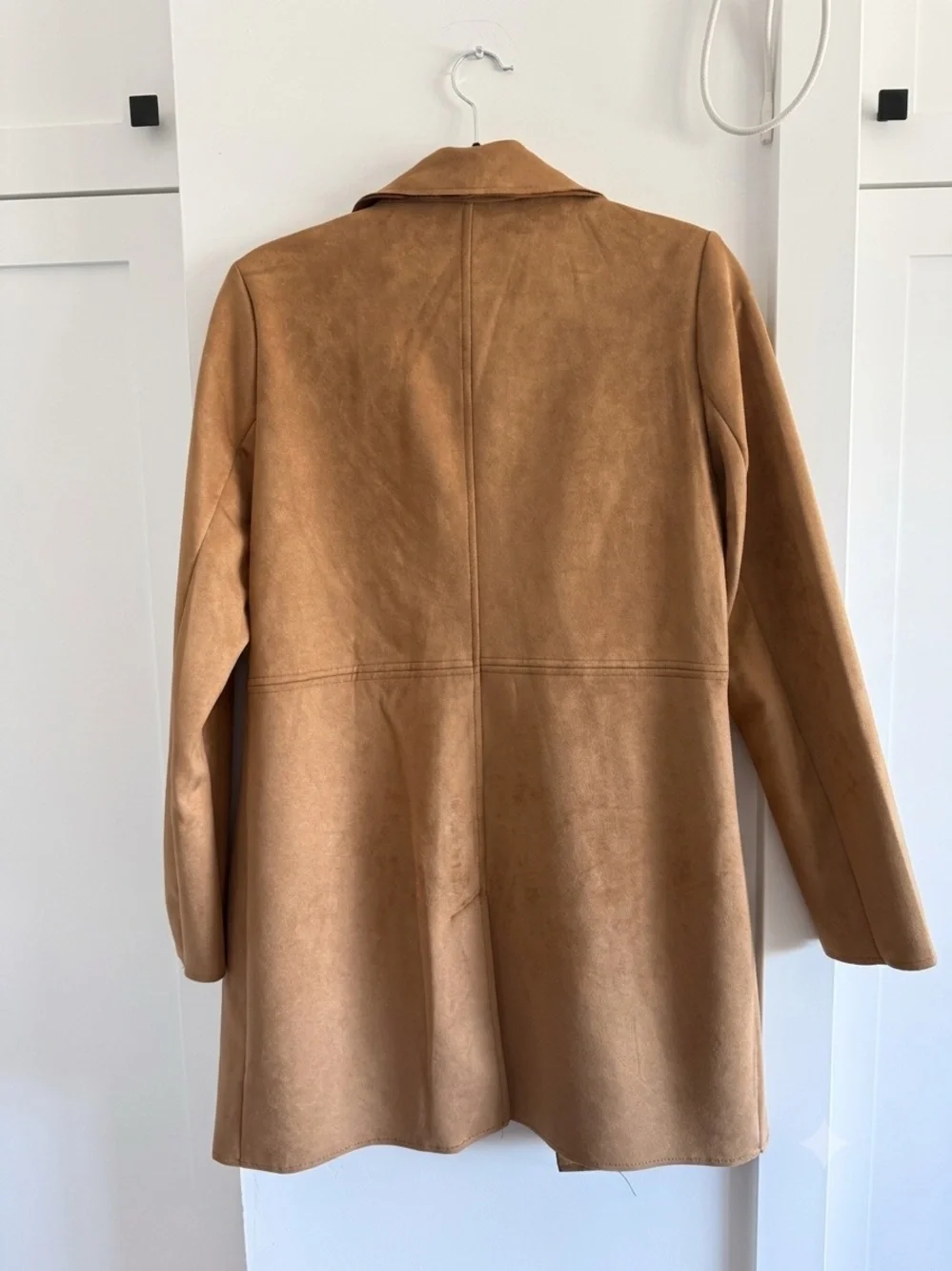 Camel Suede Button-Front Coat - Picture 2 of 2